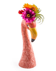 Large Ceramic Pink Flamingo Head Vase