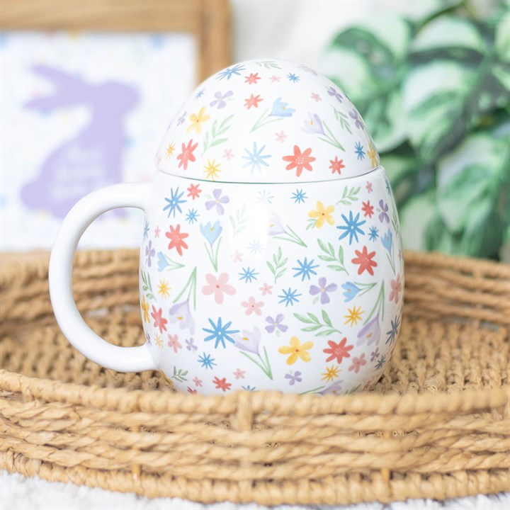 Floral Egg Shaped Ceramic Mug