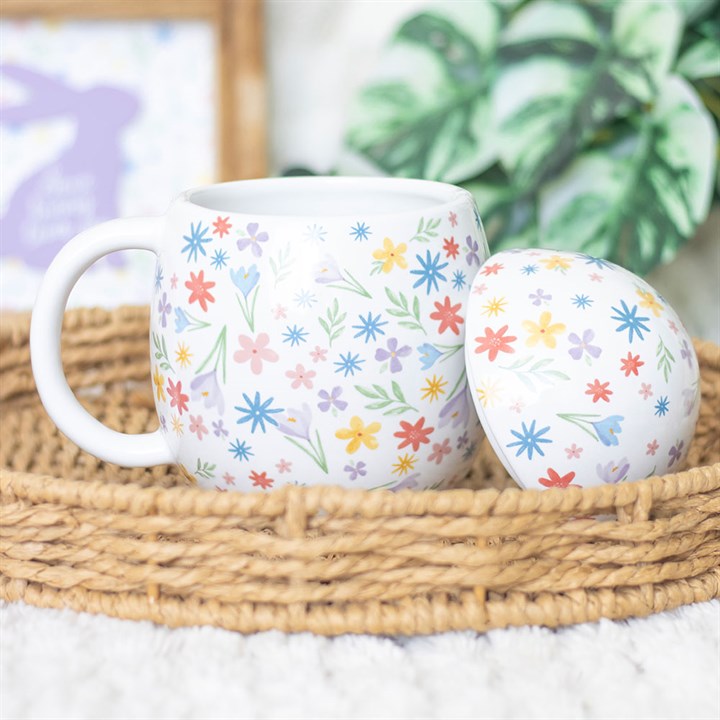 Floral Egg Shaped Ceramic Mug