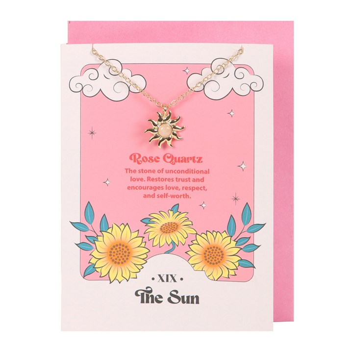 Rose Quartz Sun Pendant Necklace Gift Card