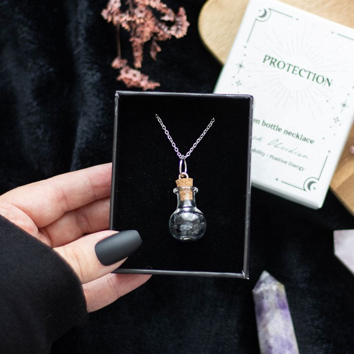 Black Obsidian Crystal Potion Vial Necklace