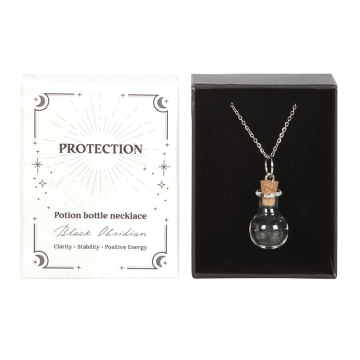 Black Obsidian Crystal Potion Vial Necklace
