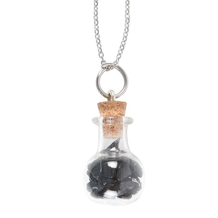 Black Obsidian Crystal Potion Vial Necklace