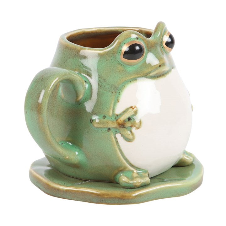 Ceramic Frog Mug with Lily Pad Saucer