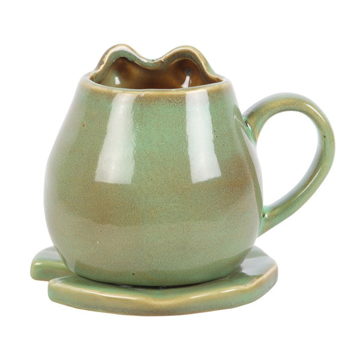 Ceramic Frog Mug with Lily Pad Saucer