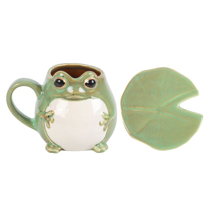 Ceramic Frog Mug with Lily Pad Saucer