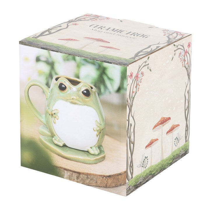 Ceramic Frog Mug with Lily Pad Saucer