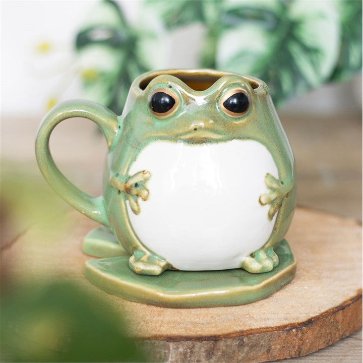 Ceramic Frog Mug with Lily Pad Saucer
