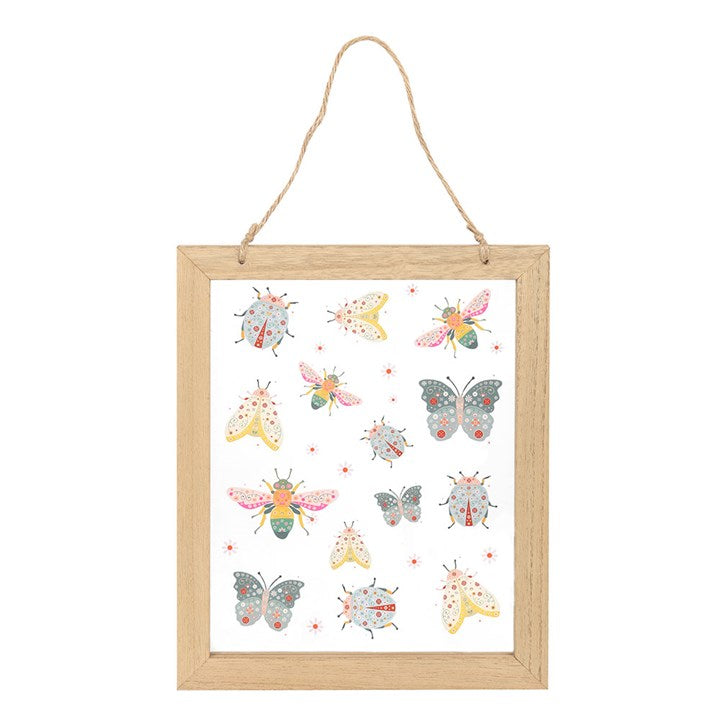 Floral Bug Print Glass Wall Hanging