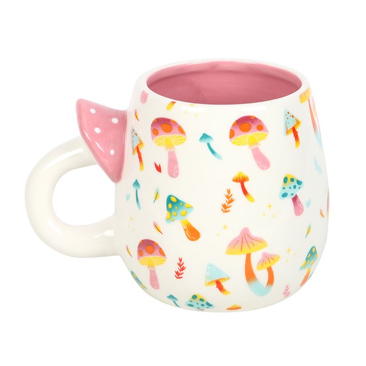 Mushroom Print Ceramic Mug with 3D Handle