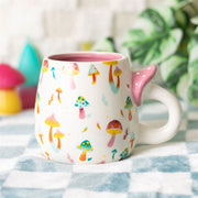 Mushroom Print Ceramic Mug with 3D Handle