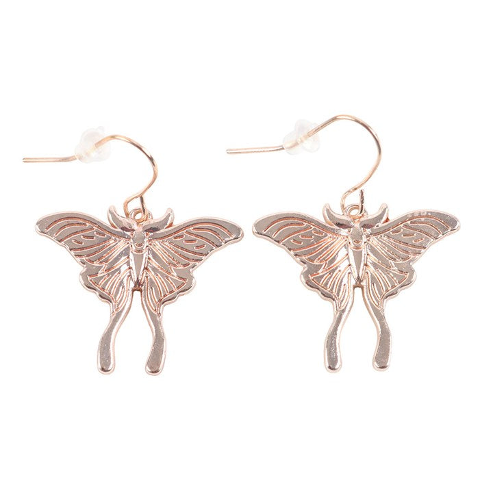 Rose Gold Luna Moth Dangle Earrings