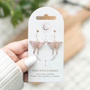 Rose Gold Luna Moth Dangle Earrings