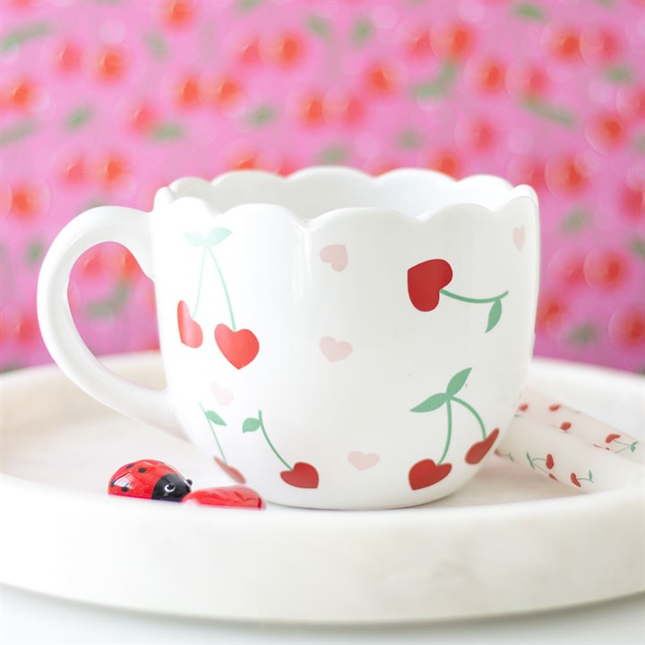 Cherry Print Scalloped Edge Mug