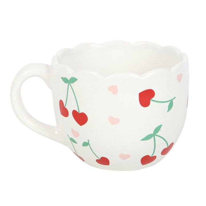 Cherry Print Scalloped Edge Mug