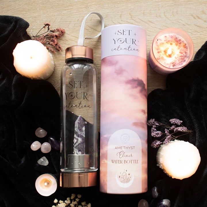 Purple Amethyst Crystal Glass Water Bottle