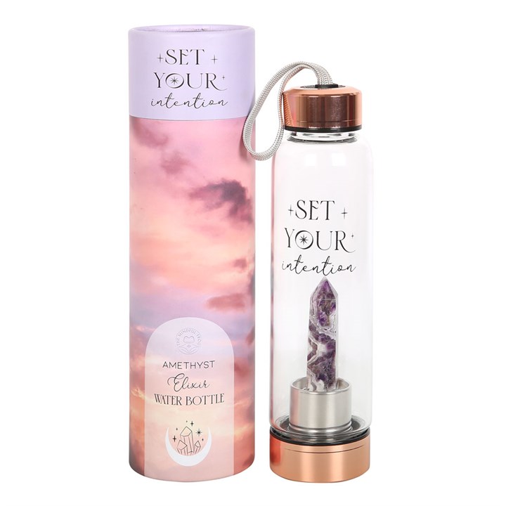 Purple Amethyst Crystal Glass Water Bottle