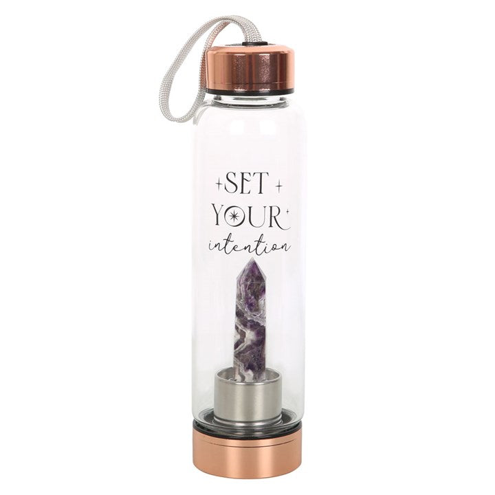 Purple Amethyst Crystal Glass Water Bottle