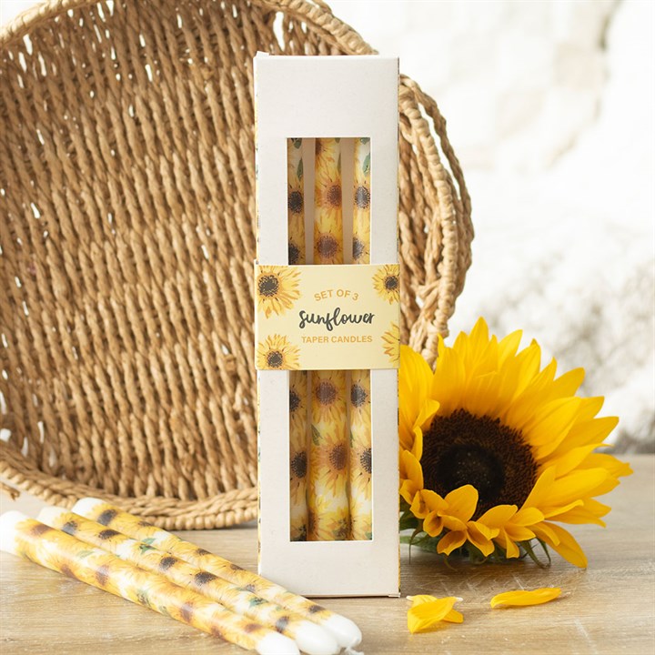 Yellow Sunflower Taper Candles Set of 3