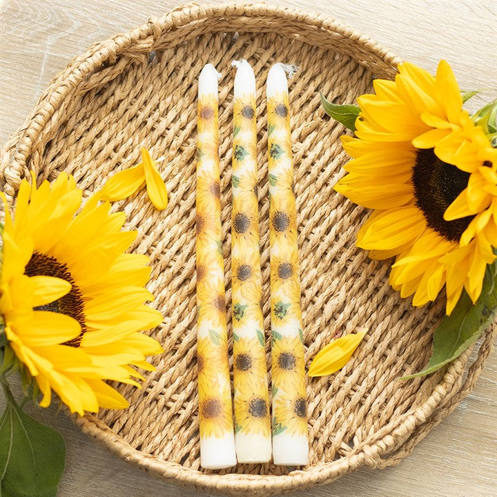 Yellow Sunflower Taper Candles Set of 3