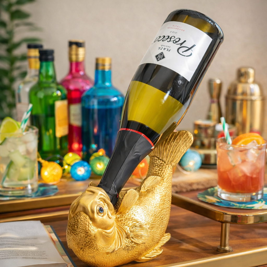 Gold Goldfish Drinking Wine Bottle Holder